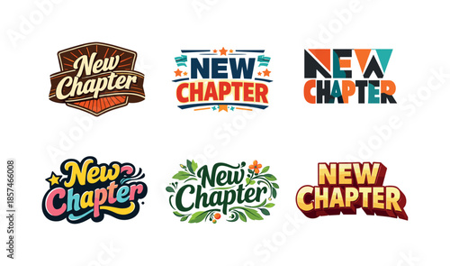 Harmonious Lettering Variations. New Chapter. Set lettering. harmonious lettering variations of the same emblematic concept, each with different artistic