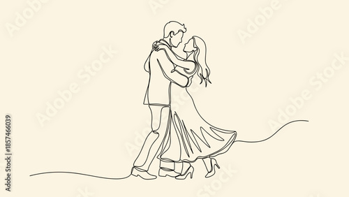 Couple Dancing Together in Simple Line Art.