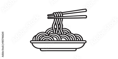 Noodles dish with chopsticks solid icon, japanese food concept. Vector graphics. Plate of noodles, vermicelli, spaghetti sign on white background, style icon mobile or web design.