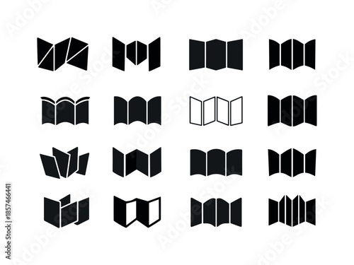 Folding Screen Icons. Folding screen. Icon set. Set Logo of folding screen: privacy divider. harmonious logo variations of the same emblematic concept, each