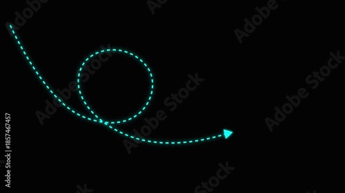 Long dotted line arrow animation to indicate an object. abstract arrow animation following wavy dotted line