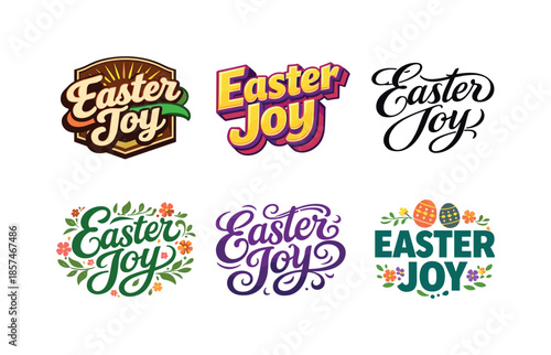 Easter Lettering Styles. Easter Joy. Set lettering. harmonious lettering variations of the same emblematic concept, each with different artistic interpretation