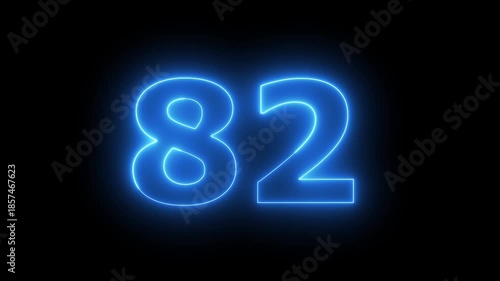 Neon text 82 number countdown icon background 4k animation Animated blue neon alphabet symbol loop animation...