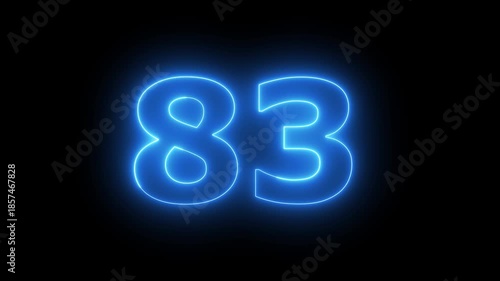 Neon 83 number countdown icon background 4k animation Animated blue neon alphabet symbol loop animation...