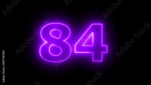 Neon text 84 number countdown icon background 4k animation Animated blue neon alphabet symbol loop animation...