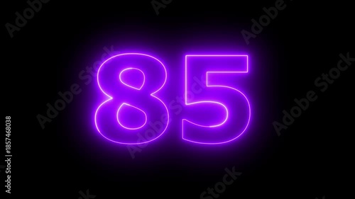 Neon text 85 number countdown icon background 4k animation Animated blue neon alphabet symbol loop animation...