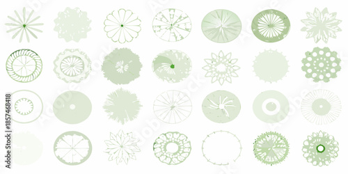 A collection of delicate light green circular floral and geometric designs