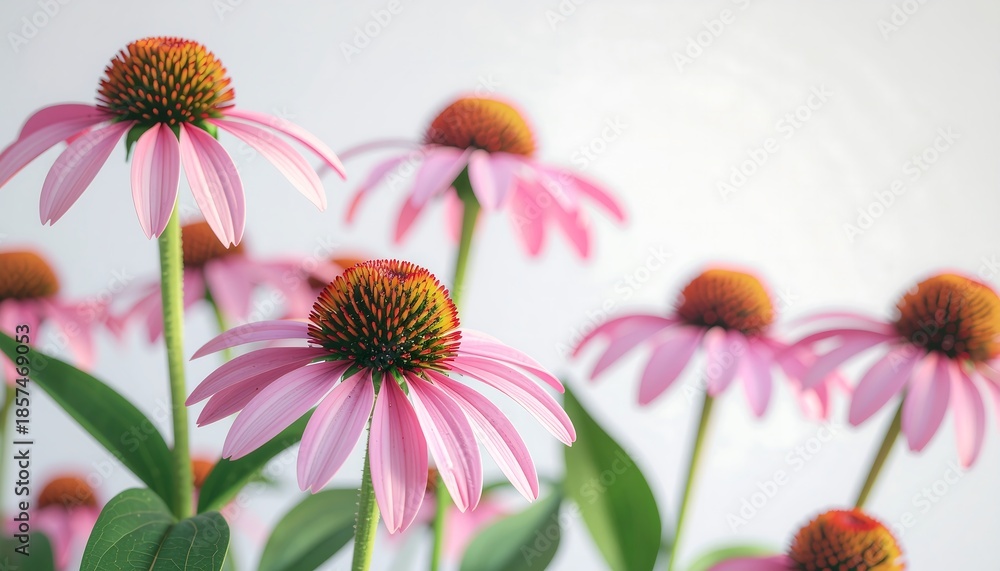 Fototapeta premium Pink coneflowers on white background