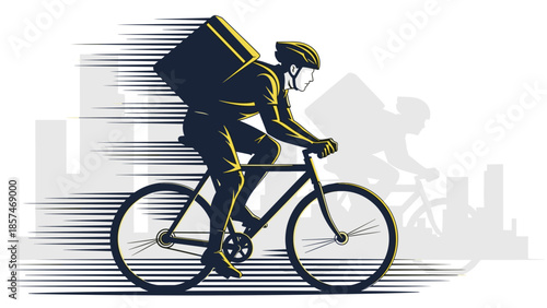 Delivery Man Riding Bicycle with Package.