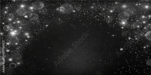 Abstract blue night sky with glowing galaxy stars and cosmic dust particles reflecting through water rain drops on a dark winter window