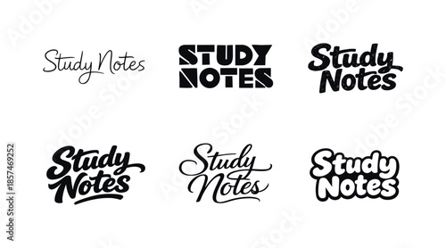 Creative Lettering Grid. Study Notes Header. Set lettering. harmonious lettering variations of the same emblematic concept, each with different artistic