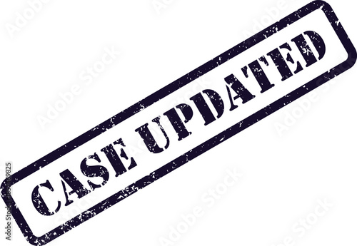 A distinct dark blue rectangular grunge stamp with the phrase CASE UPDATED is shown diagonally on a white field
