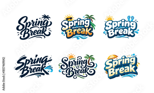 Spring Break Lettering Styles. Spring Break. Set lettering. harmonious lettering variations of the same emblematic concept, each with different artistic