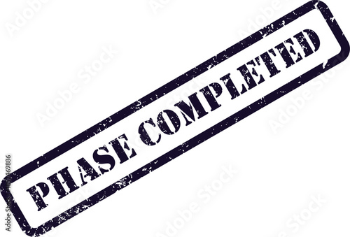 A distinct dark blue rectangular stamp displaying the phrase PHASE COMPLETED with a textured grunge effect