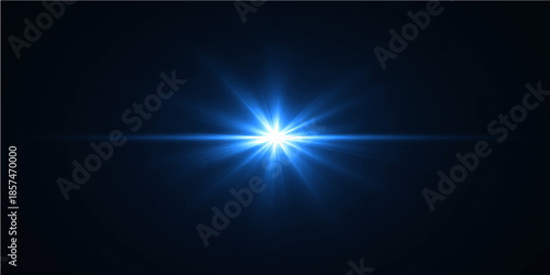 A dark digital art illustration featuring an abstract blue background with motion rays, glowing light beams, and energy flares that create a starlit space design backdrop