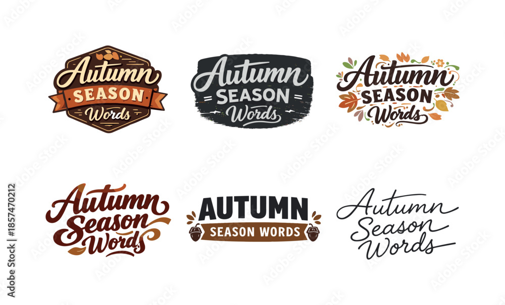 Fototapeta premium Autumn Lettering Collection. Autumn Season Words. Set lettering. harmonious lettering variations of the same emblematic concept, each with different artistic