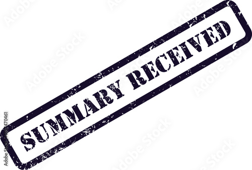 A distressed dark blue rubber stamp impression clearly displays the important message SUMMARY RECEIVED on a clean white surface