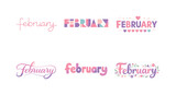 Pastel February Lettering. Soft pastel February lettering palette. Set lettering. harmonious lettering variations of the same emblematic concept, each with