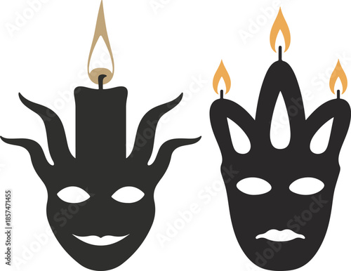 Stylized black masquerade mask silhouette with three candles