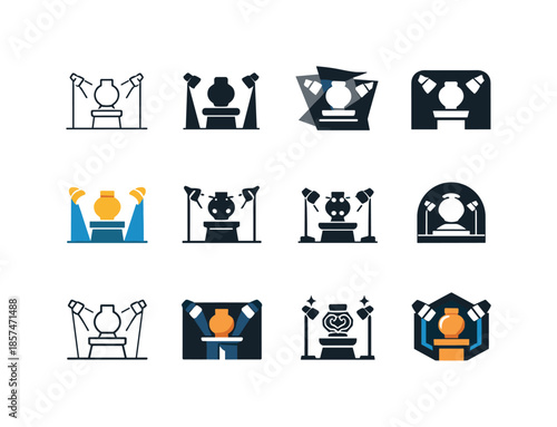 Exhibition Logo Variations. Exhibitions and learning experiences. Icon set. Set Logo of exhibitions and learning experiences: artifact spotlight display.