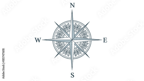 Detailed Compass Rose with Cardinal Directions.