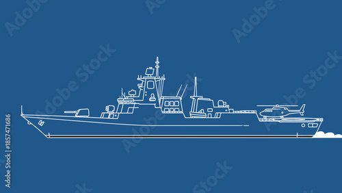Detailed Illustration of Naval Warship Vessel.