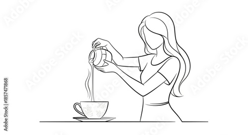 Woman pouring hot tea into cup while standing at table  