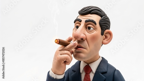 Man in suit smoking cigar while looking thoughtfully  