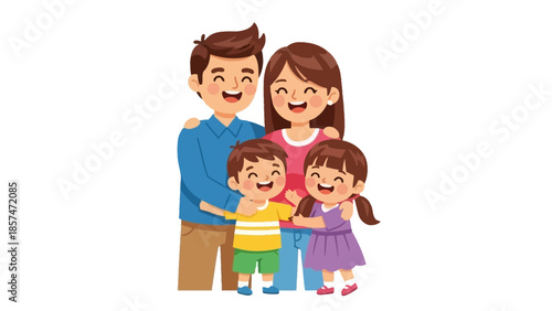 Happy Cartoon Family with Two Children.