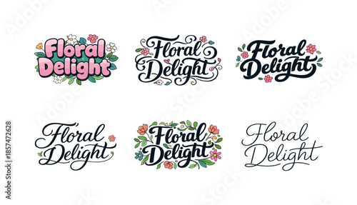 Floral Lettering Variations. Floral Delight. Set lettering. harmonious lettering variations of the same emblematic concept, each with different artistic
