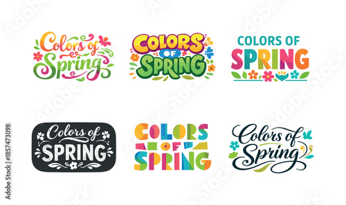 Spring Lettering Variations. Colors of Spring. Set lettering. harmonious lettering variations of the same emblematic concept, each with different artistic