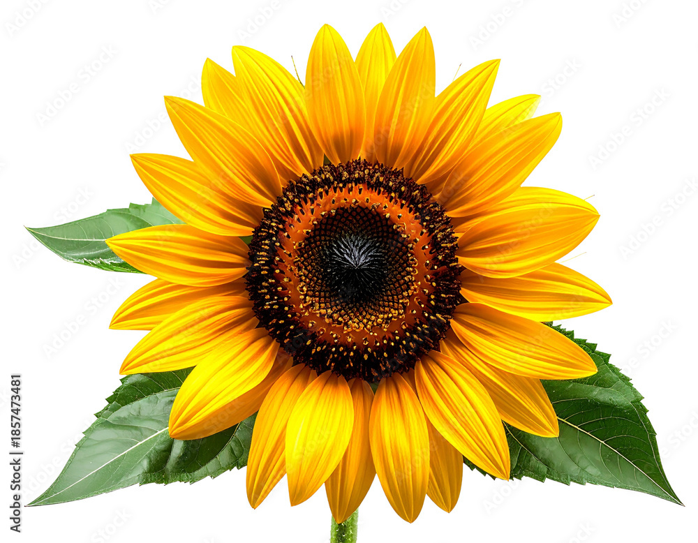 Obraz premium A Vibrant Sunflower in Full Bloom with Green Leaves.