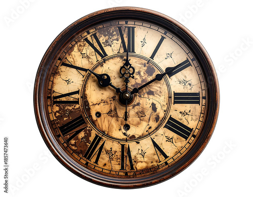 Antique Roman Numeral Clock Face with Intricate Gears.