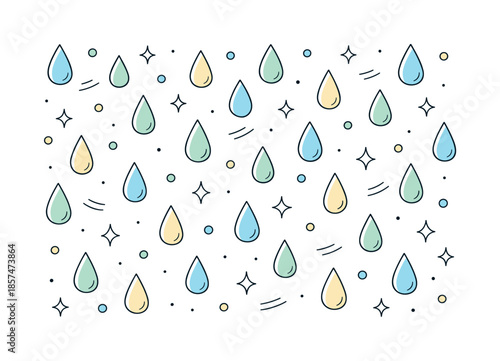 Gentle Rainfall Pattern. Soft rainfall pattern illustration. Rounded raindrops and small dots combined in a repeating layout, suggesting gentle rain and
