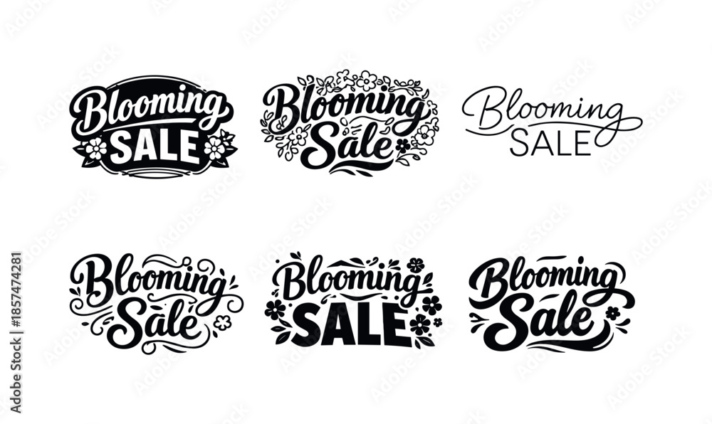 Fototapeta premium Blooming Sale Typography. Blooming Sale Typography. Set lettering. harmonious lettering variations of the same emblematic concept, each with different artistic