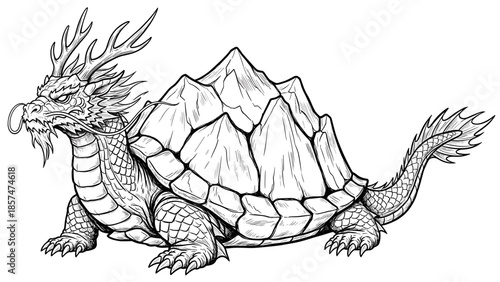 Dragon Turtle Mythical Creature Illustration Art.