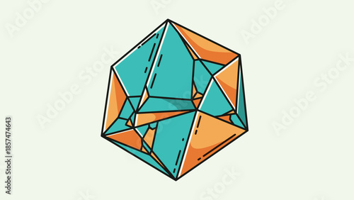 Geometric 3D Icosahedron Shape with Colored Faces.