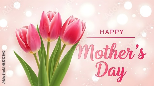 Happy mother s day with pink tulips bouquet