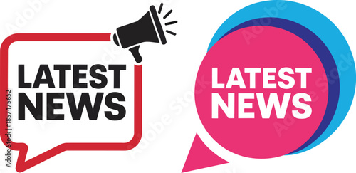 Latest News Megaphone and Speech Bubble Icons Set for Media Updates