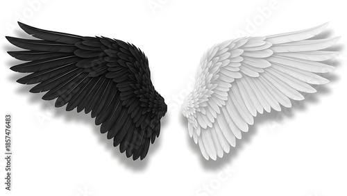 Billede på lærred Contrasting black and white angel wings on an isolated background