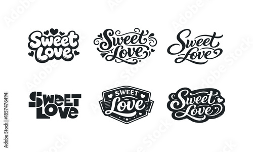 Harmonious Lettering Grid. Romantic brand identity. Set lettering. harmonious lettering variations of the same emblematic concept, each with different artistic