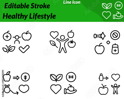 A clean healthy lifestyle icon showing a heart leaf active human figure symbolizing fitness wellness and balanced living. Minimal modern design represents healthy habits nutrition exercise.