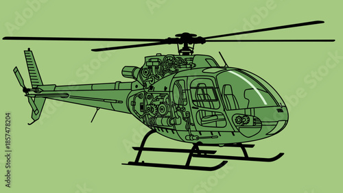 Helicopter Illustration with Visible Internal Components.
