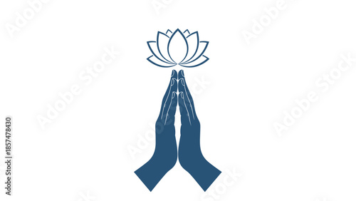 Lotus Flower with Blue Ribbon Illustration.