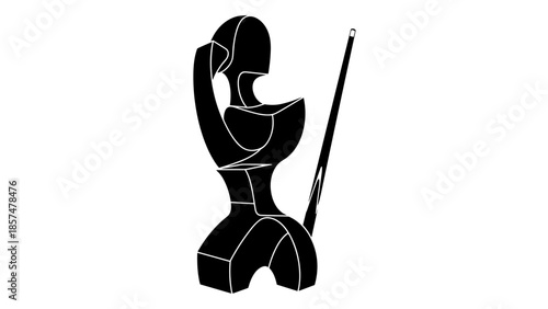 Man Playing Pool with Cue Stick.