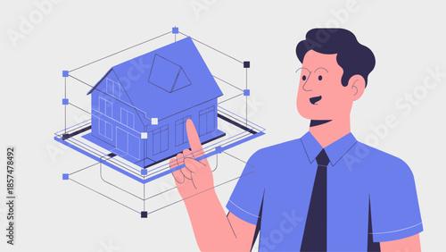  architect interacting with a virtual 3d house model