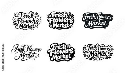 Fresh Flowers Market. Fresh Flowers Market. Set lettering. harmonious lettering variations of the same emblematic concept, each with different artistic