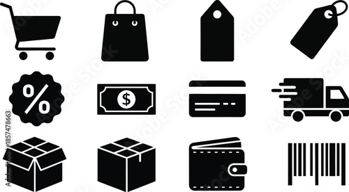 E-commerce Shopping Business Delivery Payment Retail Icons Set with vector illustration