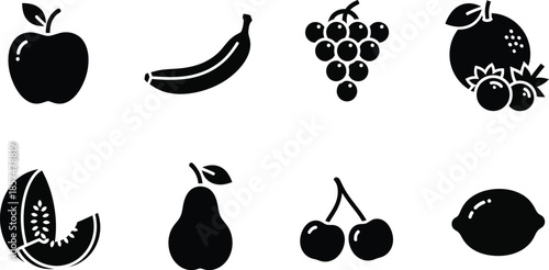 Assorted Fresh Fruit Healthy Food Vector Icons Set with vector illustration
