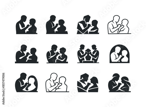 Creative Sculptor Icons. Sculptors shaping their creations. Icon set. Set Logo of Sculptors shaping their creations: artist shaping clay. harmonious logo